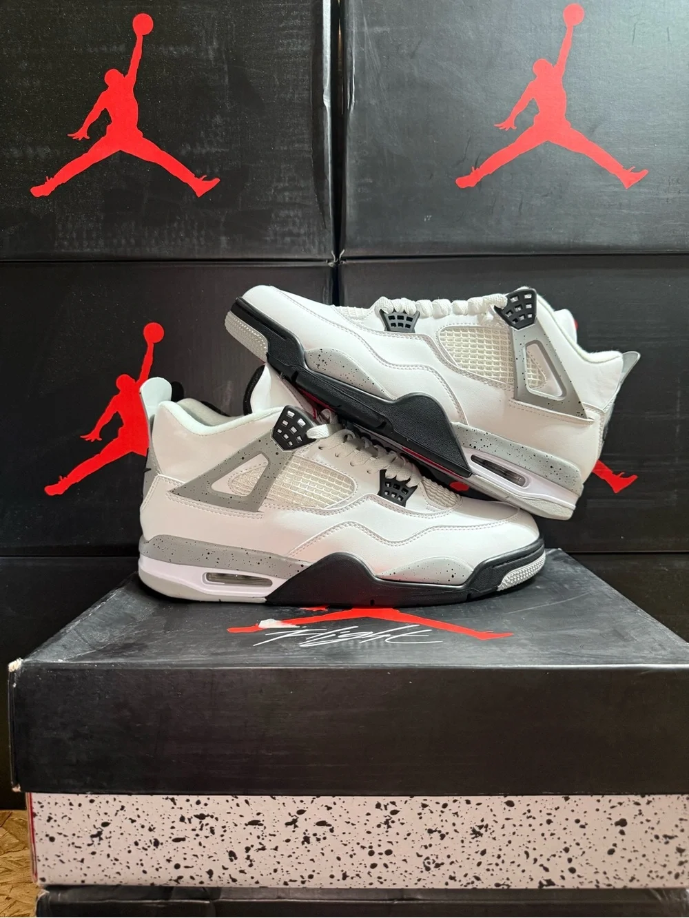 Jordan 4 Retro White Cement Athletic Sneakers in White and Gray